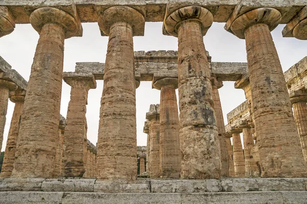 Grekiska Templen Paestum Unesco Världsarvslista Med Några Mest Välbevarade Antika — Stockfoto