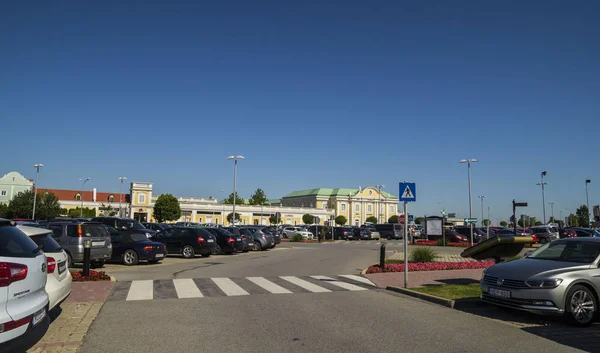 VIENNA, AUSTRIA - JULY 11, 2015. Parndorf Designer Outlet - MCARTHUR GLEN OUTLET MALL ,exterior view of the outlet ,with 150 designer and fashion shops , on the road which links Vienna to Budapest.