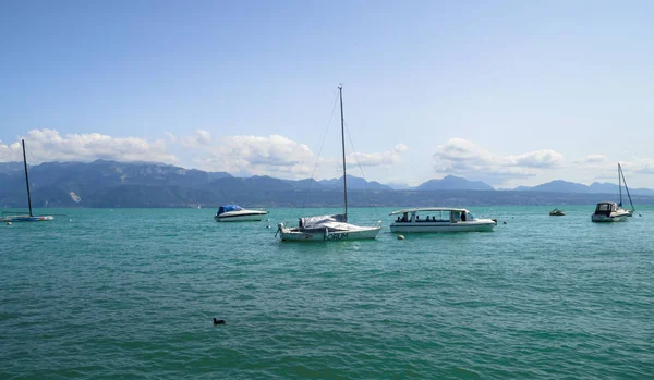 Lausanne Suiza Julio 2015 Yates Ouchy Puerto Deportivo Orilla Del — Foto de Stock