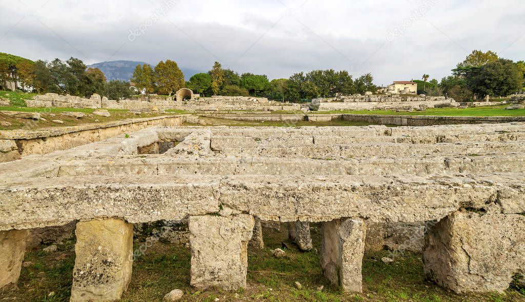 Autumn evening at Paestum - UNESCO World Heritage Site, with some of the most well-preserved ancient Greek temples in the world, Italy.