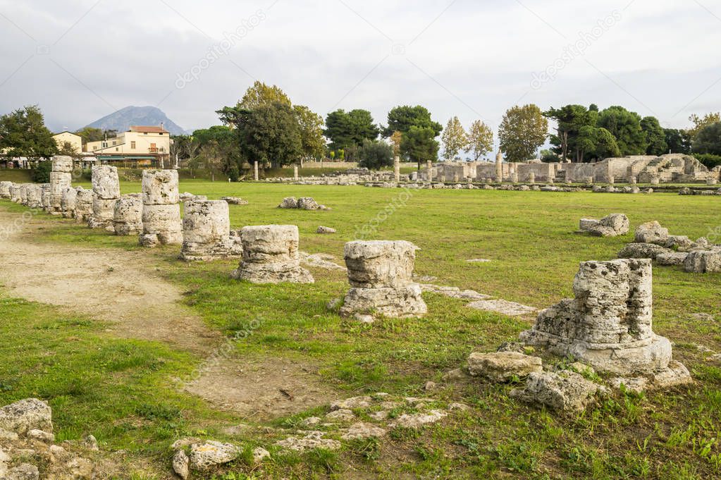 Autumn evening at Paestum - UNESCO World Heritage Site, with some of the most well-preserved ancient Greek temples in the world, Italy.