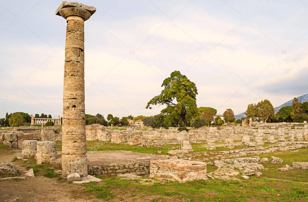 Autumn evening at Paestum - UNESCO World Heritage Site, with some of the most well-preserved ancient Greek temples in the world, Italy.