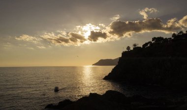 Günbatımı Manarola Ligurya Coast'ta üzerinde