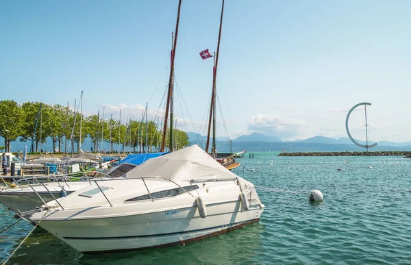 Lausanne Svizzera Luglio 2015 Ouchy Porto Turistico Sulla Riva Del — Foto Stock