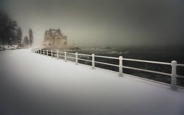 Köstence 'de Karadeniz Sahili, Romanya, Casino Binası, şehrin eski sembolü.