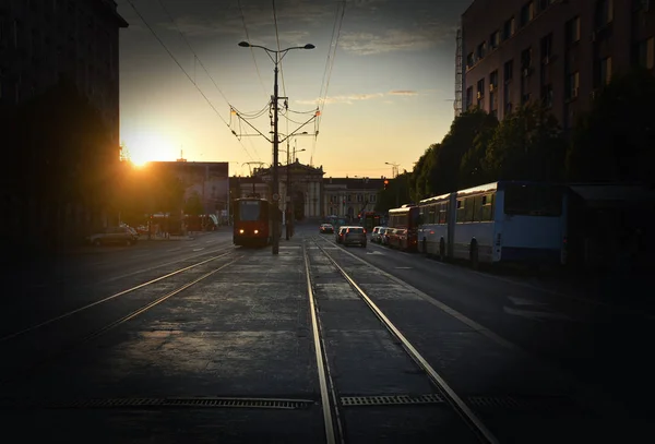 Zomer Zonsondergang Knez Mihailova Street Prince Michael Street Een Van — Stockfoto