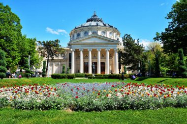 Bükreş, Romanya-22 Nisan 2018. Romen Atheneum, Bükreş turist cazibe, Romanya ülke başkenti.
