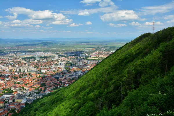 Vista Cidade Velha Brasov Mountain Tampa Transilvânia Roménia — Fotografia de Stock