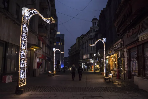 Bukurešť Rumunsko Prosince 2018 Bukurešťský Noční Život Prosinci Vánočními Dekoracemi — Stock fotografie