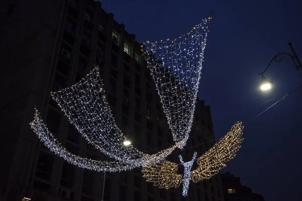 Bukurešť Prosinci Večer Vánočními Dekoracemi Centru Města Calea Viktoriiei Boulevard — Stock fotografie