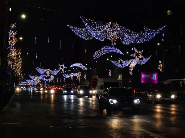 Bukurešť Rumunsko Prosince 2018 Bukurešťský Noční Život Prosinci Vánočními Dekoracemi — Stock fotografie