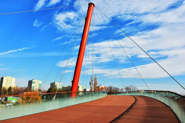 Suspension Bridge Drumul Taberei Park Also Known Moghioros Park Bucharest — Stock Photo, Image