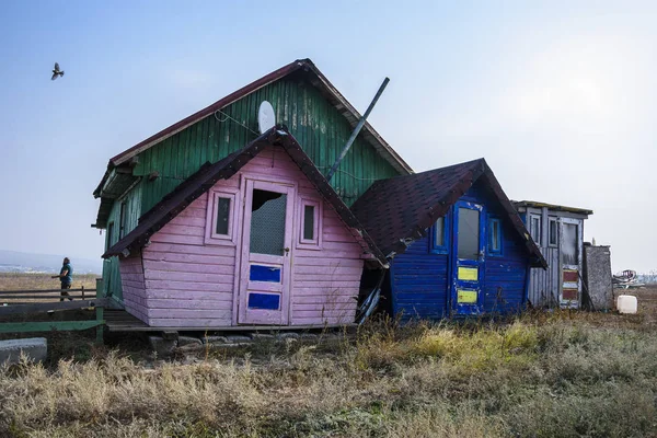 Targusor Dobrogea Rumänien Oktober 2018 Farbenfrohe Holzhäuser Auf Dem Bauernhof — Stockfoto