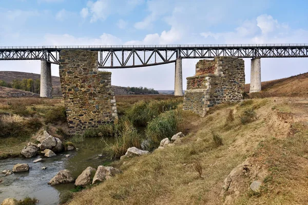 Spoorbrug Tussen Medgidia Tulcea Casimcea Stroom Dobrogea Land Roemenië — Stockfoto