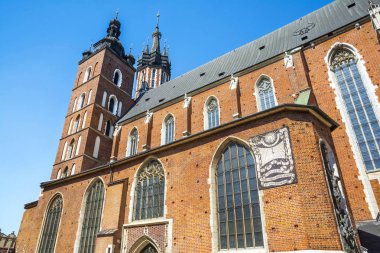 Krakow, Polonya - 1 Eylül 2016. Rynek Glowny , Krakow Eski şehir Ana Pazar Meydanı, Polonya. 