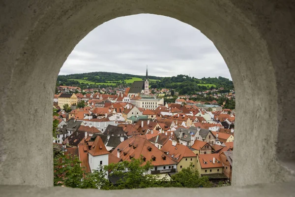 Medeltidsstaden Cesky Krumlov Tjeckien Utsikt Från Luften — Stockfoto