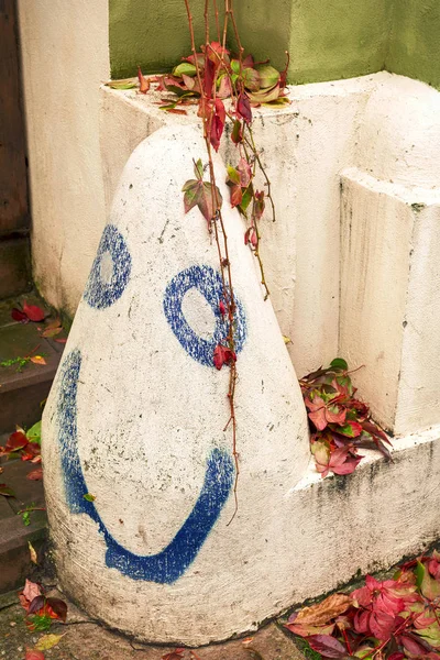 Открытый Улыбающийся Каменный Декор Осенью — стоковое фото