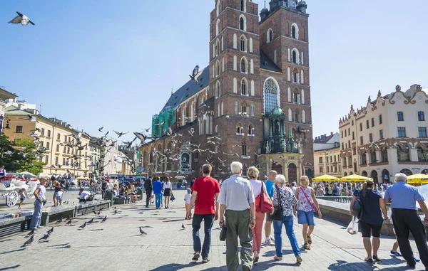 Kraków Polska Września 2016 Kościół Marys Rynek Główny Rynek Krakovie — Zdjęcie stockowe