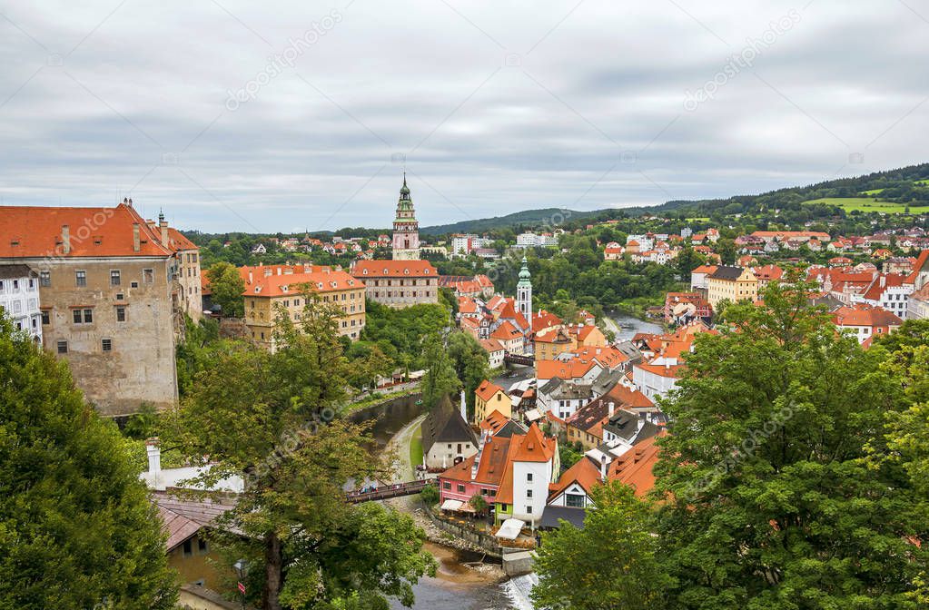 Medieval town Cesky Krumlov , Czech Republic. Aerial view. 