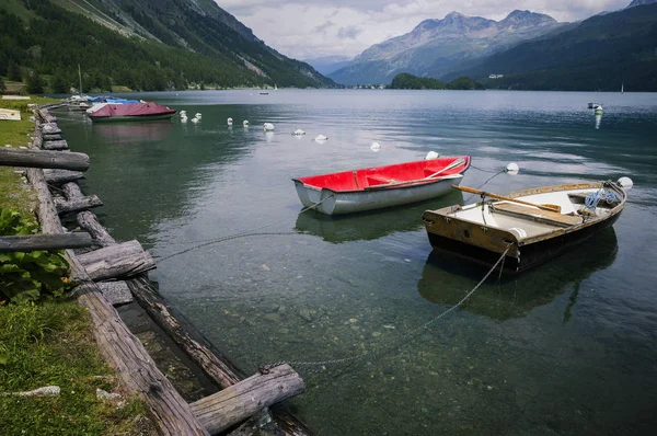 Tranquil scene with boats on the Sils Lake, near Saint Moritz, Switzerland