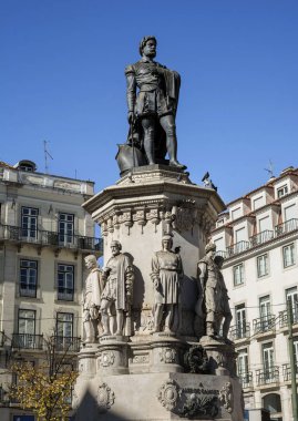 LISBON, PORTUGAL - OCTOBER 30, 2017. Monument and Square Luis Vaz de Camoes, considered Portuguese greatest poet, Chiado District in Lisbon  clipart
