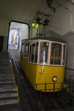LISBON, PORTUGAL - OCTOBER 2017. Gloria lift elevator , old attraction in Lisbon, Portugal. clipart