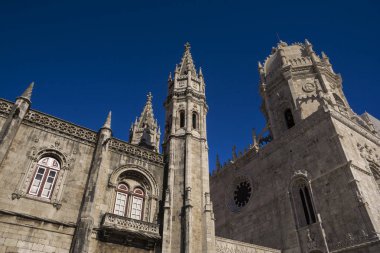 Lizbon, Portekiz - 29 Ekim 2017. Jeronimos Manastırı ve Kilisesi Santa Maria Belem Lizbon, Portekiz