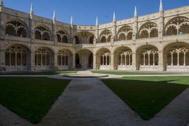 Lizbon, Portekiz - 29 Ekim 2017. Jeronimos Manastırı ve Kilisesi Santa Maria Belem Lizbon, Portekiz