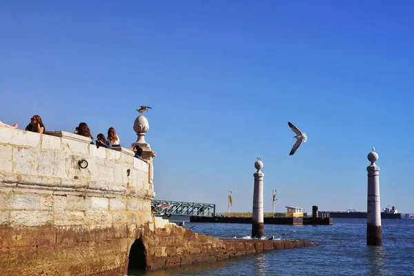 Расслабьтесь Возле Cais Das Colunas Техасской Реки Rio Tejo Фалка — стоковое фото