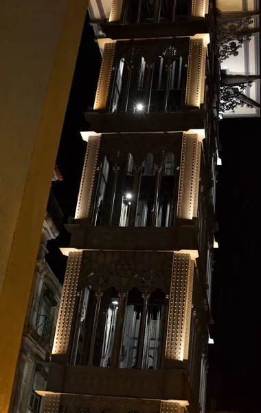 Lisboa Portugal Octubre 2017 Ascensor Santa Justa Por Noche Baixa — Foto de Stock