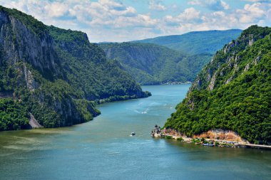 Spectacular Danube Gorges, also known as The Danube Boilers ,passing through the Carpathian Mountains, between Serbia and Romania clipart