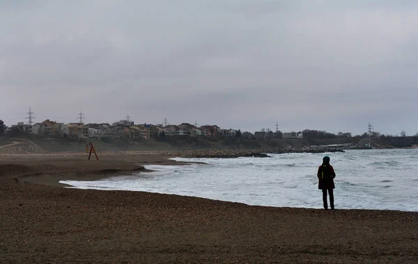 Zonnige Herfstochtend Aan Kust Van Zwarte Zee Bij Navodari Strand — Stockfoto