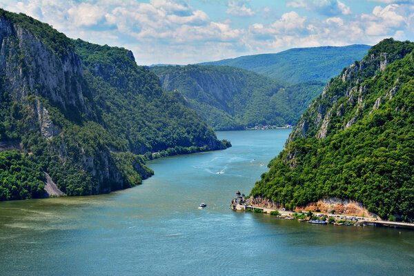 Spectacular Danube Gorges, also known as The Danube Boilers ,passing through the Carpathian Mountains, between Serbia and Romania