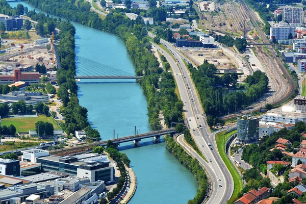 Increíble Vista Con Puente Sobre Río Isere Vista Desde Arriba — Foto de Stock