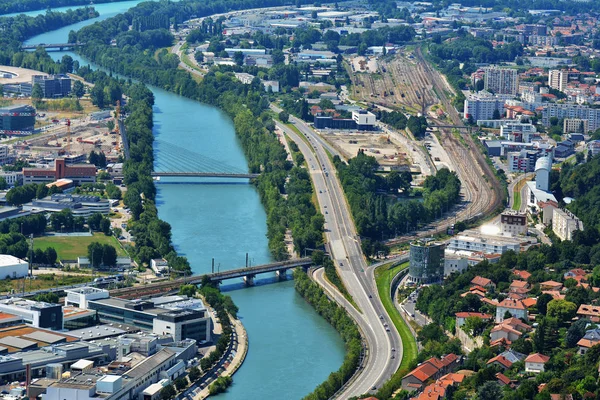 Increíble Vista Con Puente Sobre Río Isere Vista Desde Arriba — Foto de Stock