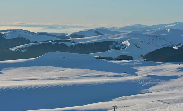 Wunderschöner Abendlicher Winterblick Auf 2000M Höhe Den Bucegi Bergen Sinaia — Stockfoto