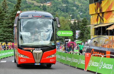 Briancon, Fransa - 19 Temmuz, tanıtım karavan sahne 18 Briancon, de 2017.The gözlük yönlendirmek Briancon - Izoard, Tour de France 2017. 
