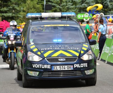 Briancon, Fransa - 19 Temmuz, tanıtım karavan sahne 18 Briancon, de 2017.The gözlük yönlendirmek Briancon - Izoard, Tour de France 2017. 