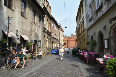 Krakow, Polonya - 9 Eylül 2016. Kazimierz, Yahudi Mahallesi, Polonya 'nın tarihi Krakow Bölgesi.