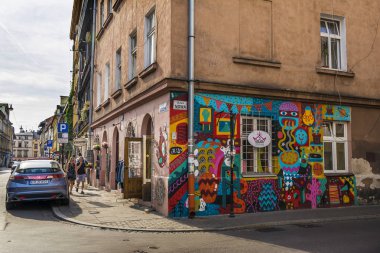 Krakow, Polonya - 9 Eylül 2016. Kazimierz, Yahudi Mahallesi, Polonya 'nın tarihi Krakow Bölgesi.