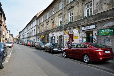 Krakow, Polonya - 9 Eylül 2016. Kazimierz, Yahudi Mahallesi, Polonya 'nın tarihi Krakow Bölgesi.