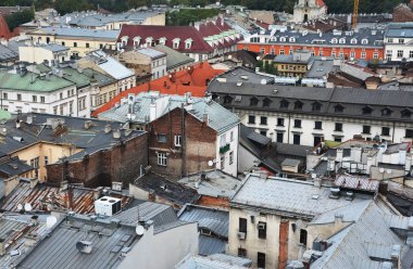 Eski kasaba evleri, görünümü yukarıdan, krakow, Polonya