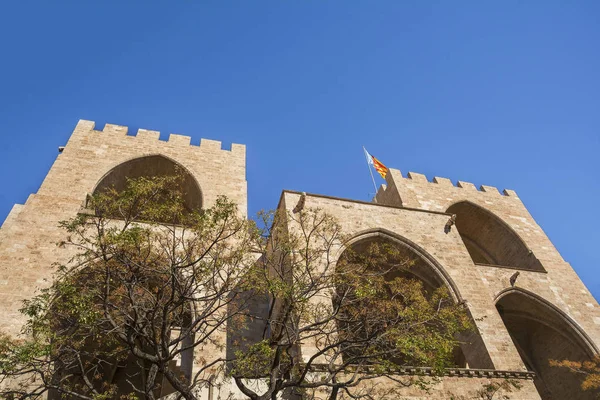 Fachada Trasera Puerta Serranos Torres Serranos Parte Antigua Muralla Valencia — Foto de Stock