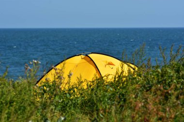 Çadır Vama Veche plajda, Karadeniz kıyısında olmayan bir ana turizm beldesi, tüm dünyadan turistler için popüler hedef.