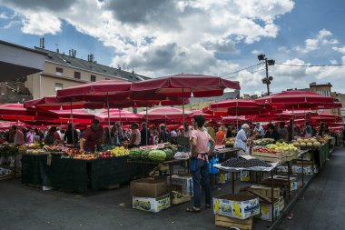 ZAGREB, CROATIA - JULY15, 2O18. Dolac Market , most popular Zagreb open air market and top attraction in the city clipart