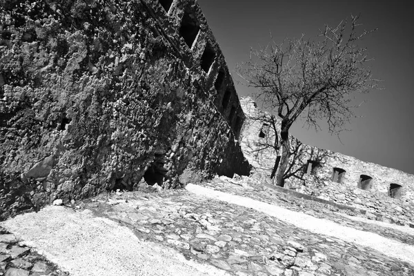 Ксатива Испания Ноября Руины Замка Хатива Валенсия Испания Черное Белое — стоковое фото