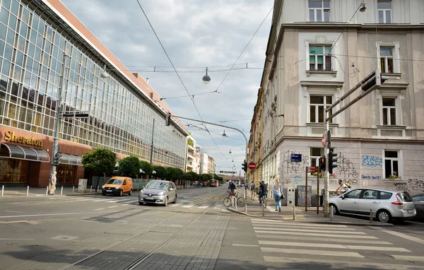 Zagreb Croacia Julio 2017 Vista Calle Hotel Sheraton Lujo Tranvía — Foto de Stock