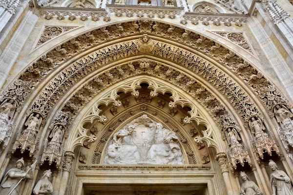 Tympanum Entrance Zagreb Cathedral Assumption Blessed Virgin Mary Croatia — Stock Photo, Image