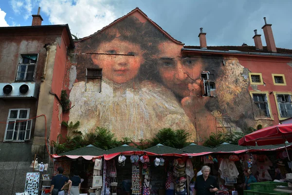 Zagreb Croatia July 2017 Art Mural Dolac Market Julien Casabianca — Stock Photo, Image