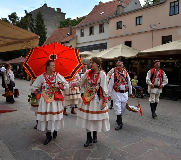 Zagreb Kroatien Juli 2017 Eine Gruppe Von Menschen Traditionellen Trachten — Stockfoto